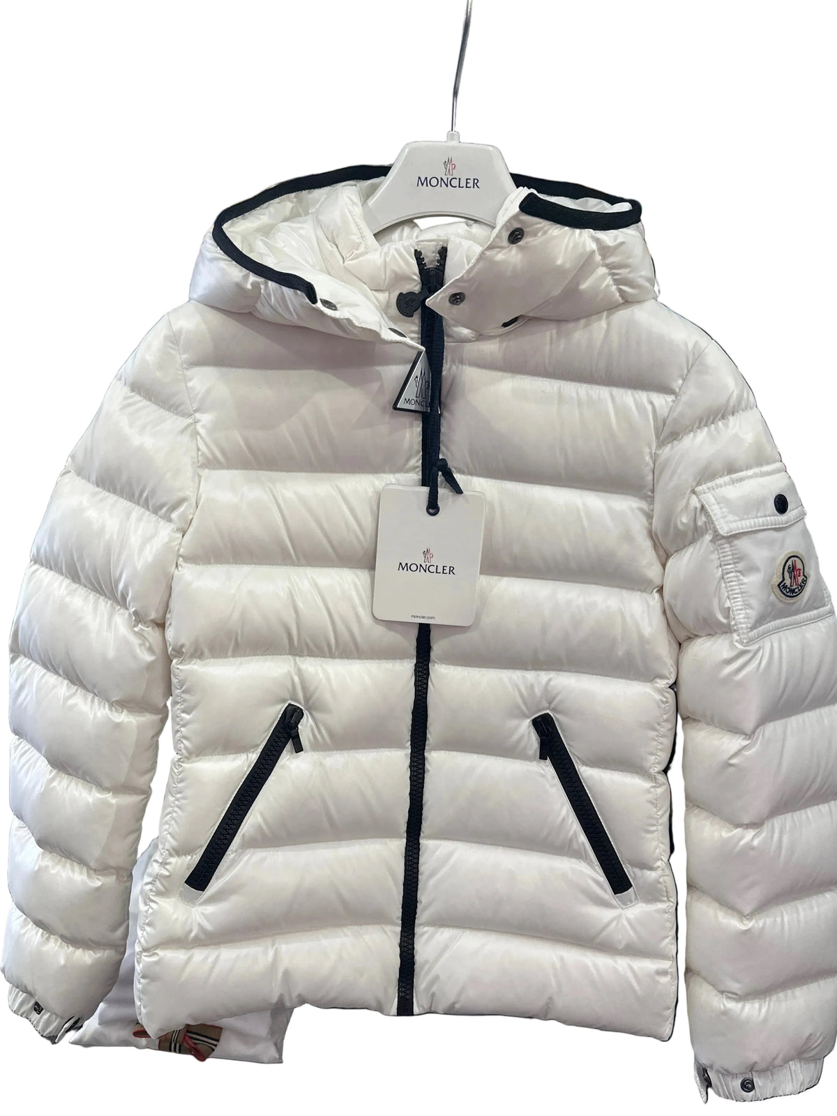 Moncler Designer-Daunenjacke Mädchen Weiß Größe 10 Jahre Vorderansicht