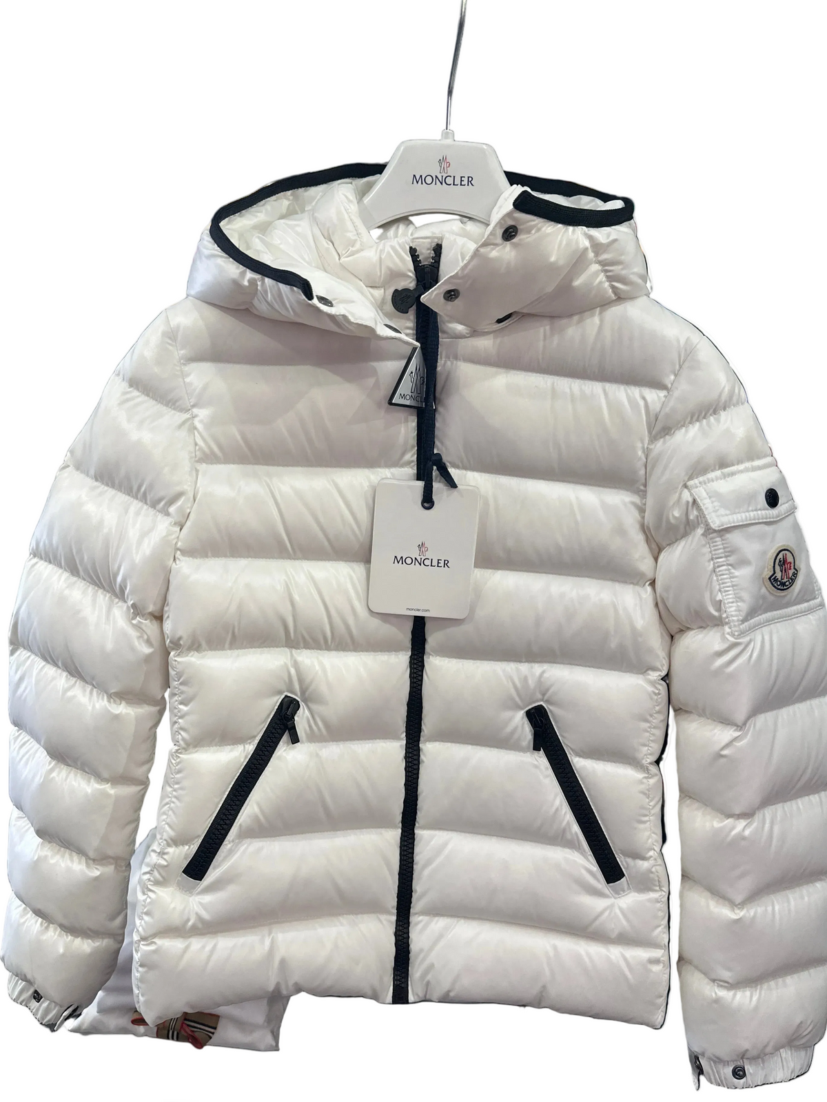 Moncler Designer-Daunenjacke Mädchen Weiß Größe 10 Jahre Vorderansicht