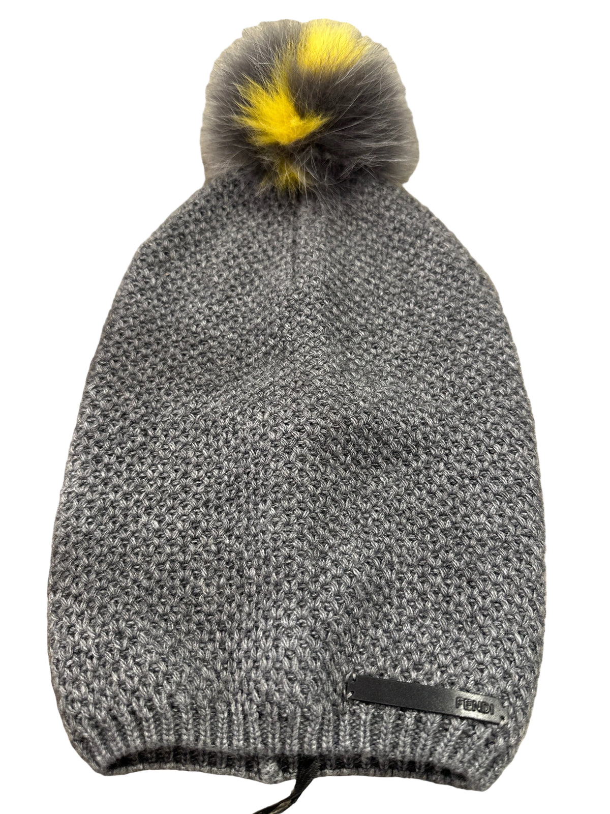 Fendi Designer-Kinder-Strickmütze 2-6 Jahre  mit Echtfell, Grau, Logo, Vorderansicht
