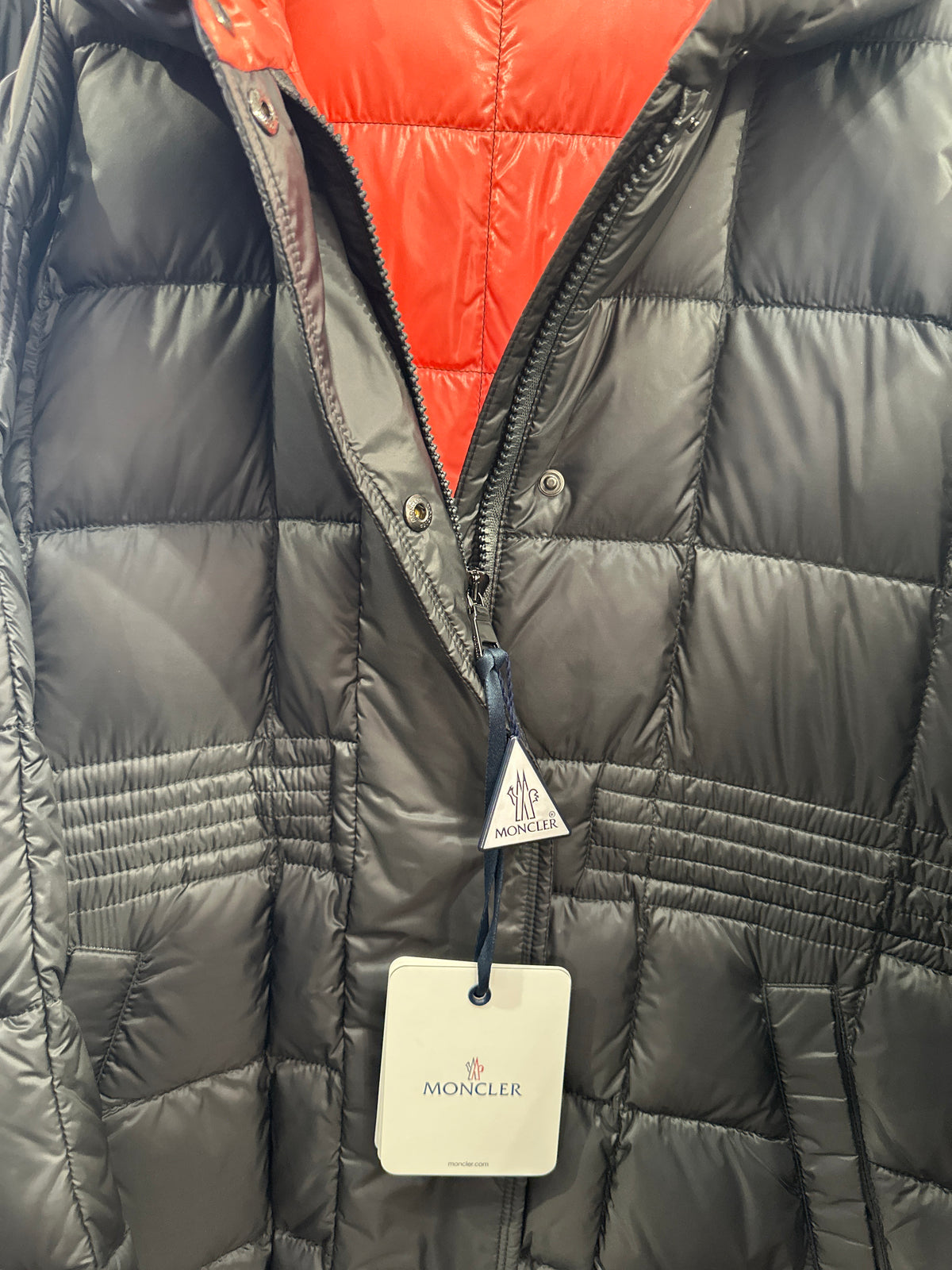 Moncler Designer-Daunenmantel Mädchen Grau/Koralle 10 Jahre, Produktansicht 3