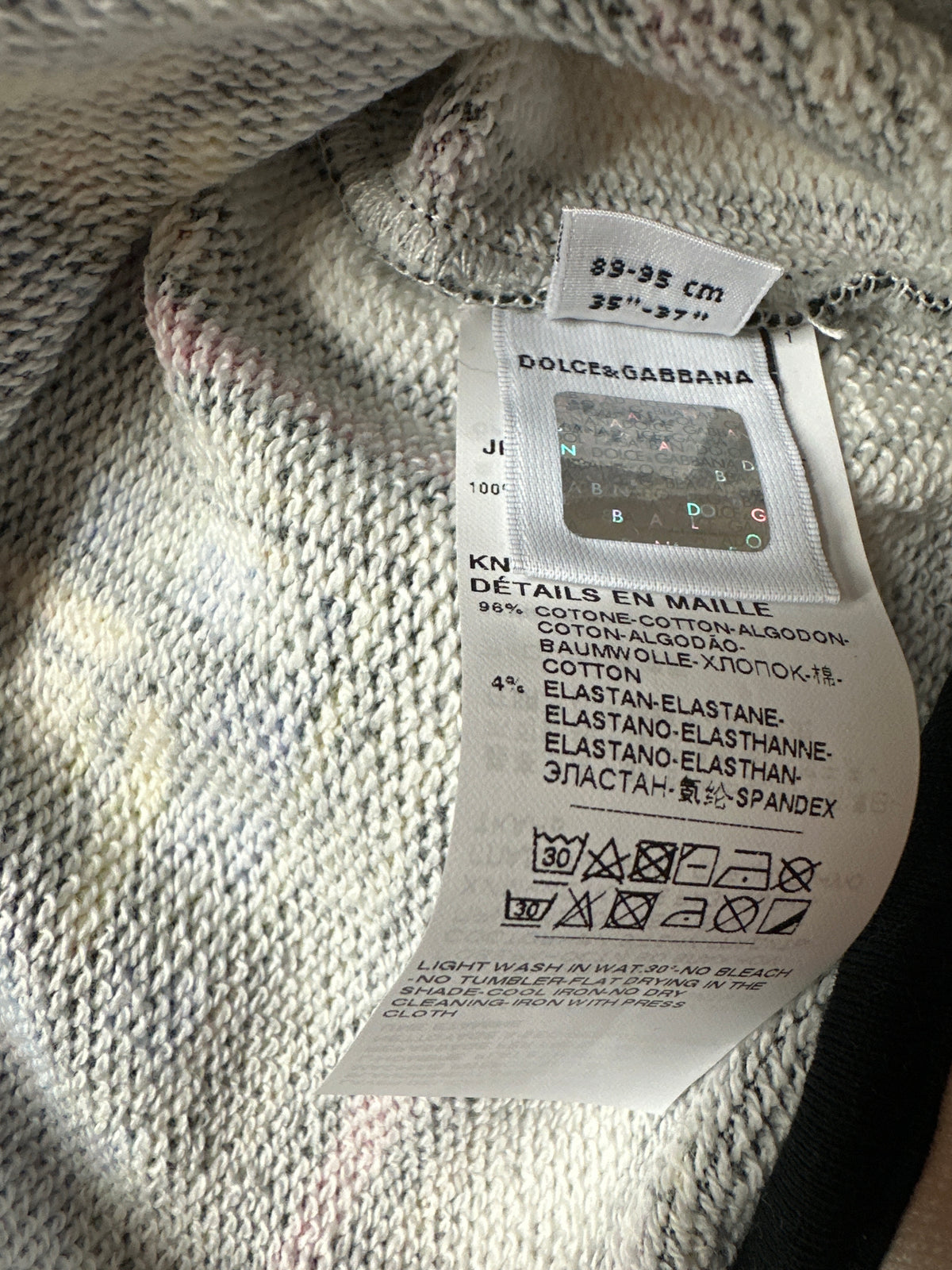 Dolce&Gabbana Designer-Sweater Unisex, Größenetikett 89-95 cm und Material- sowie Pflegehinweise
