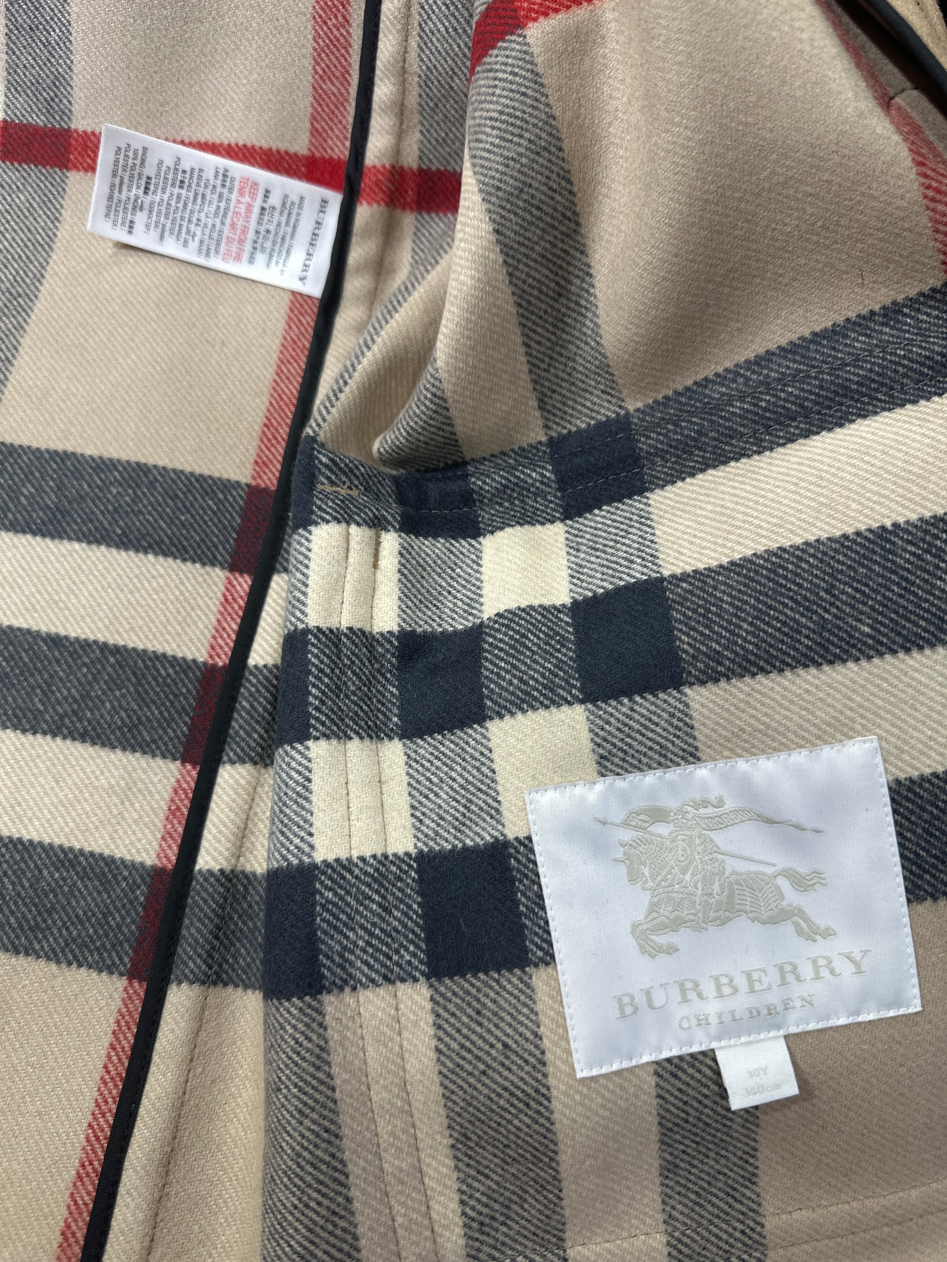 Burberry Designer Mantel Unisex 10J/140cm Beige Karo Logo Innen