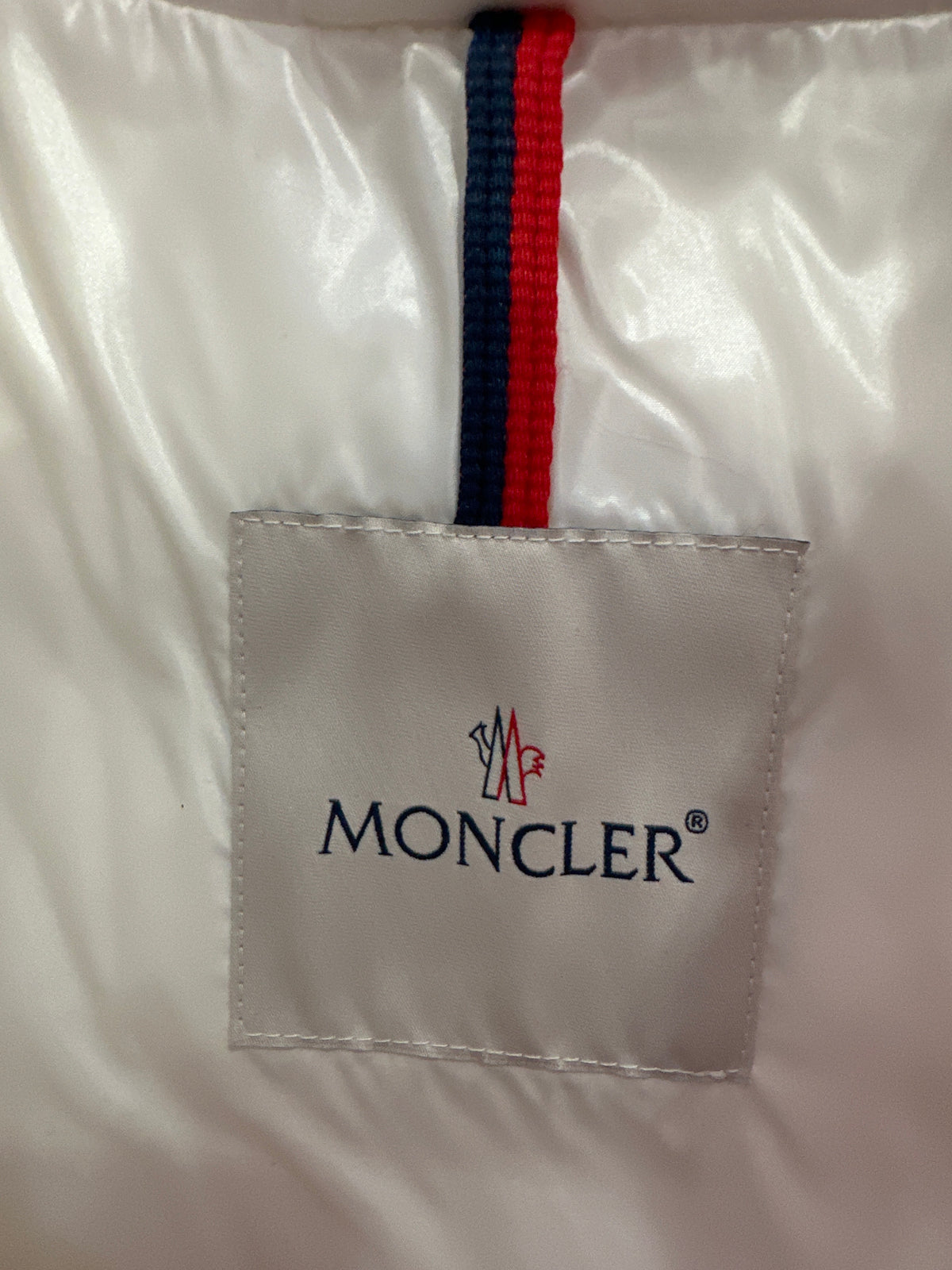 Moncler Daunenjacke Weiß Größe 10 Jahre Innenseite mit Moncler-Logo
