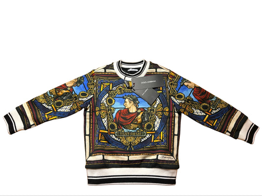 Dolce&Gabbana Designer-Sweater Unisex, 2 Jahre, mehrfarbig mit Julius-Caesar, Vorderansicht mit Originaletikett