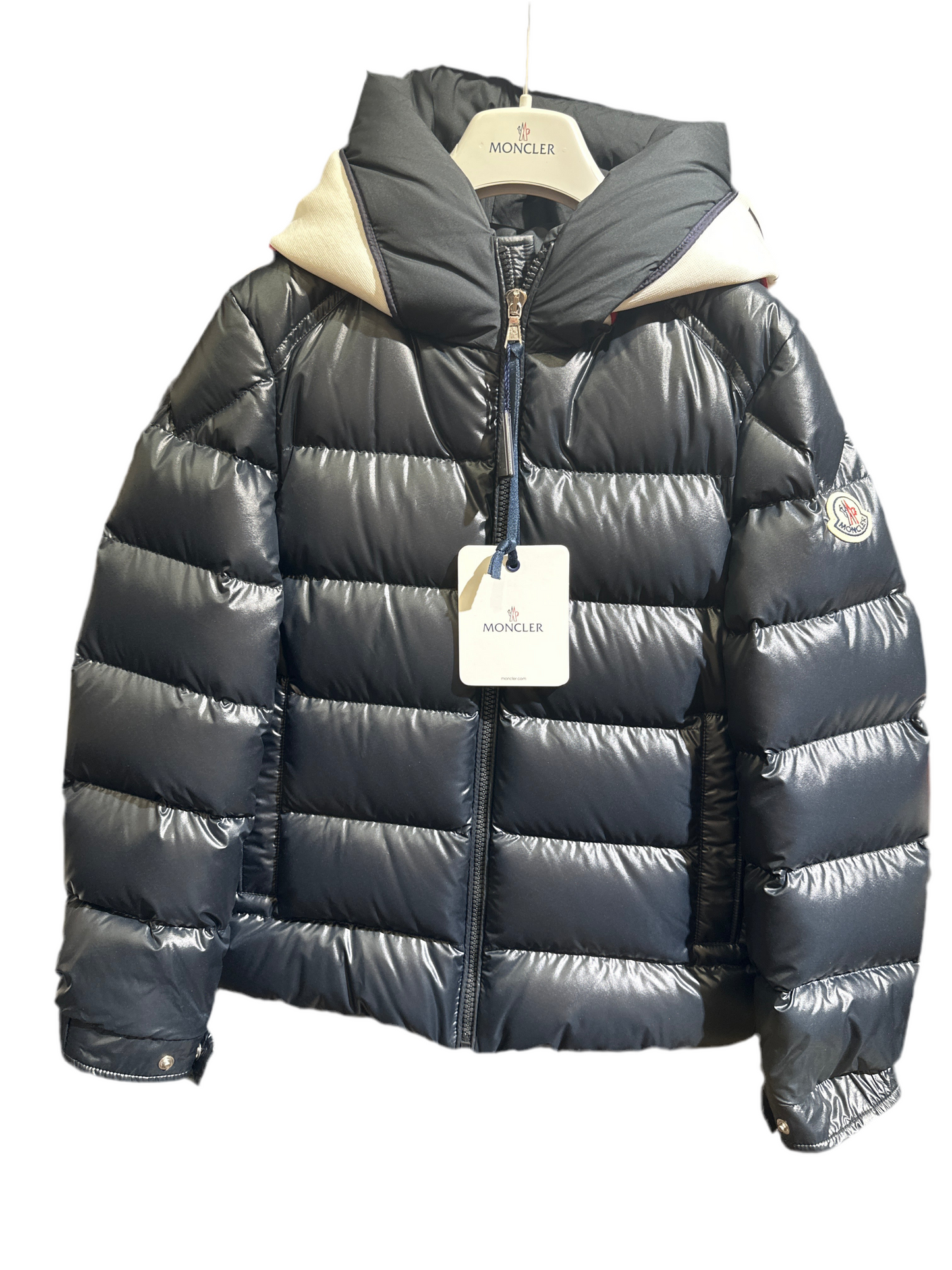 Moncler Daunenjacke Unisex 12J 152cm Dunkelblau/Schwarz Vorderansicht