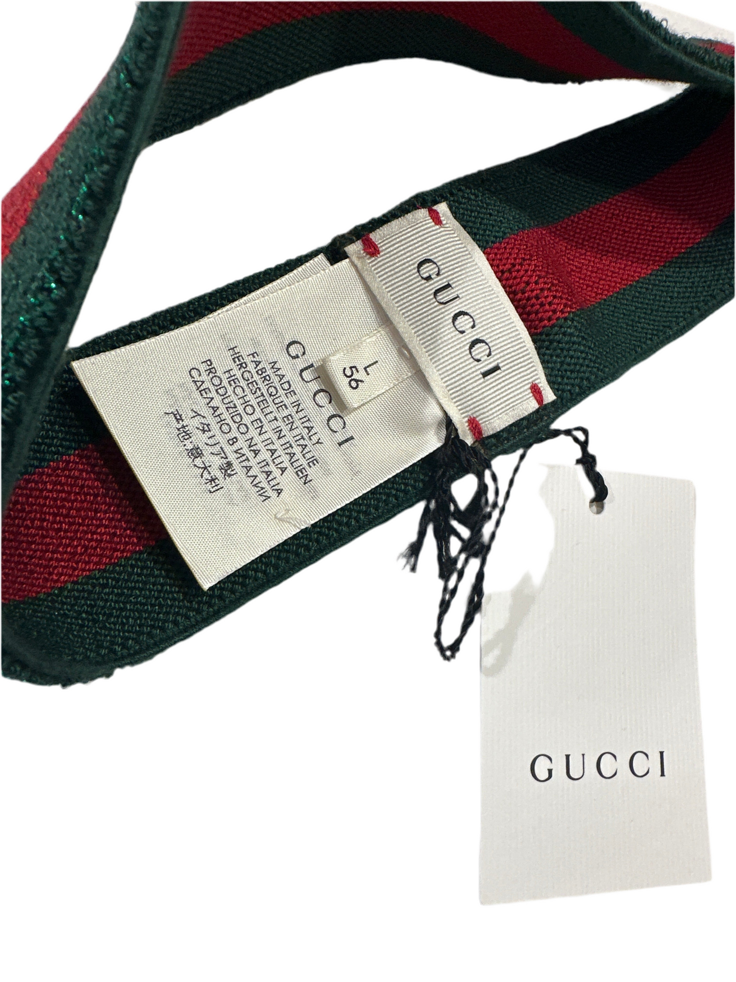 Gucci Stirnband Stretch Unisex L 56cm Grün/Rot Logo