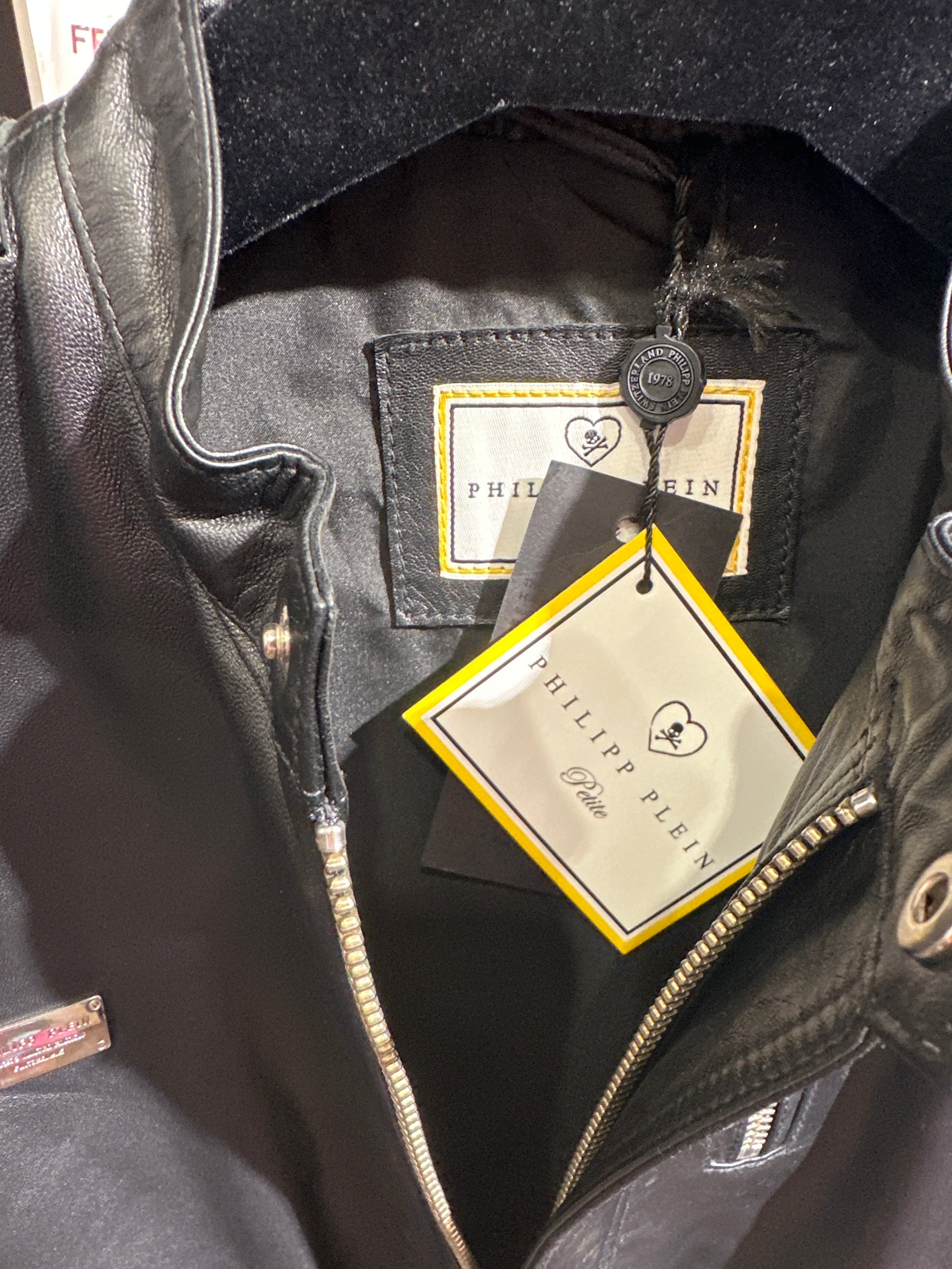 Philipp Plein Lederjacke Unisex 164cm Schwarz Eikette