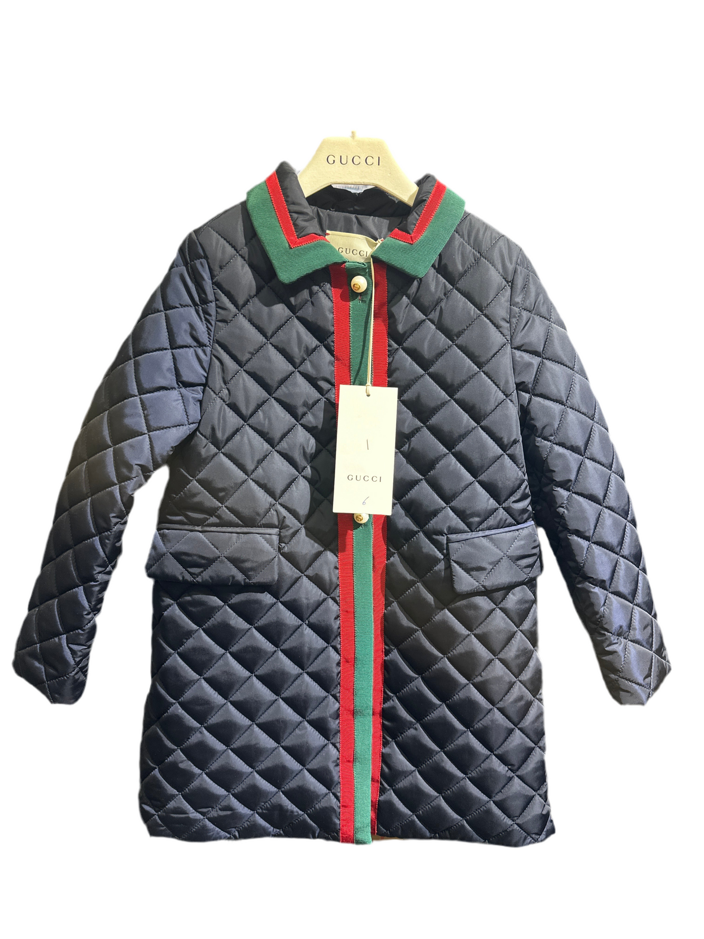 Gucci Designer Mantel Mädchen 6J/116cm Blau Vorderansicht