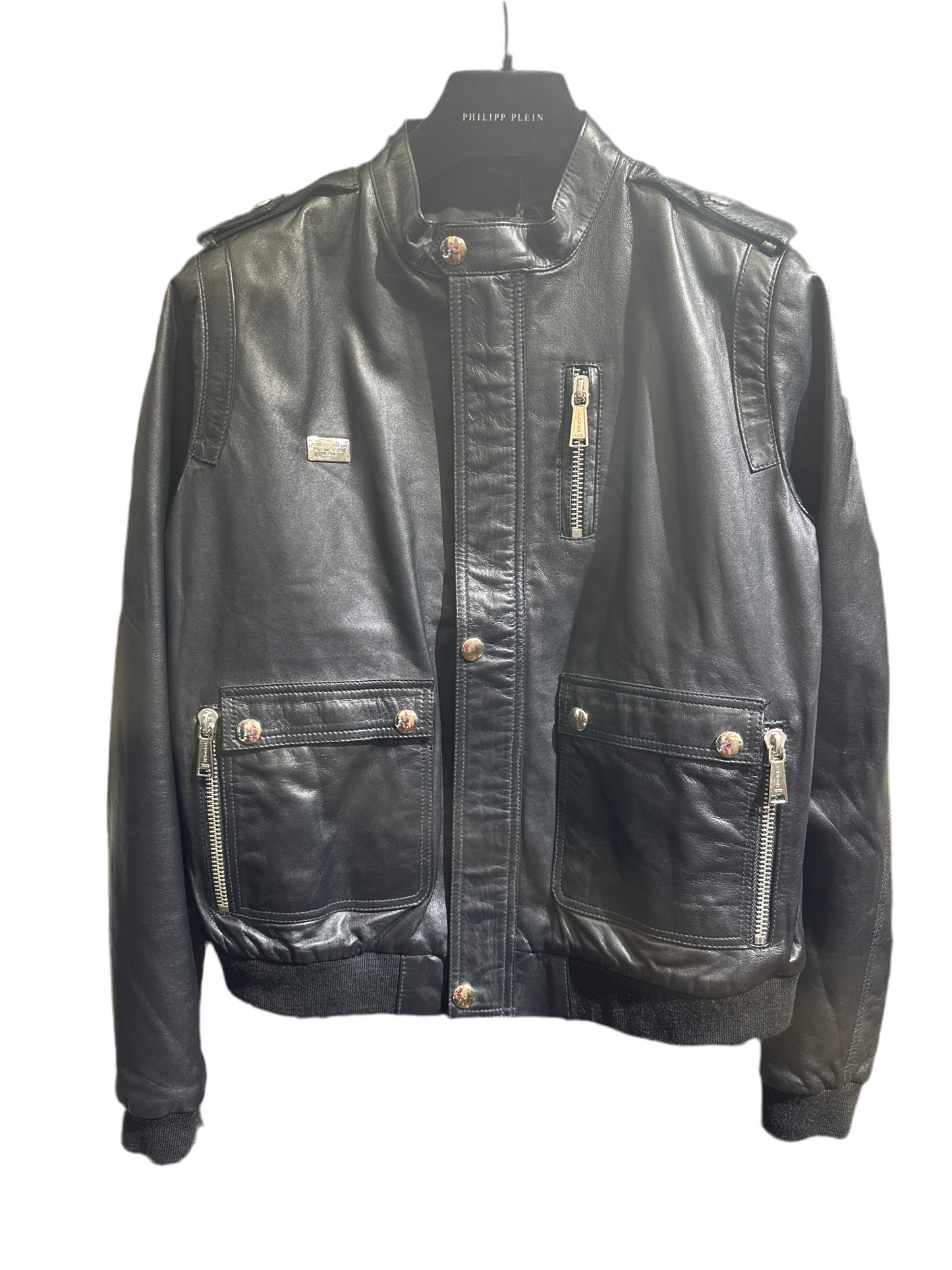 Philipp Plein Petite Designer Lederjacke Unisex Schwarz 14 Jahre 