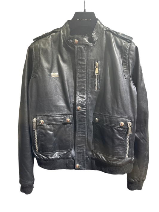 Philipp Plein Petite Designer Lederjacke Unisex Schwarz 14 Jahre 