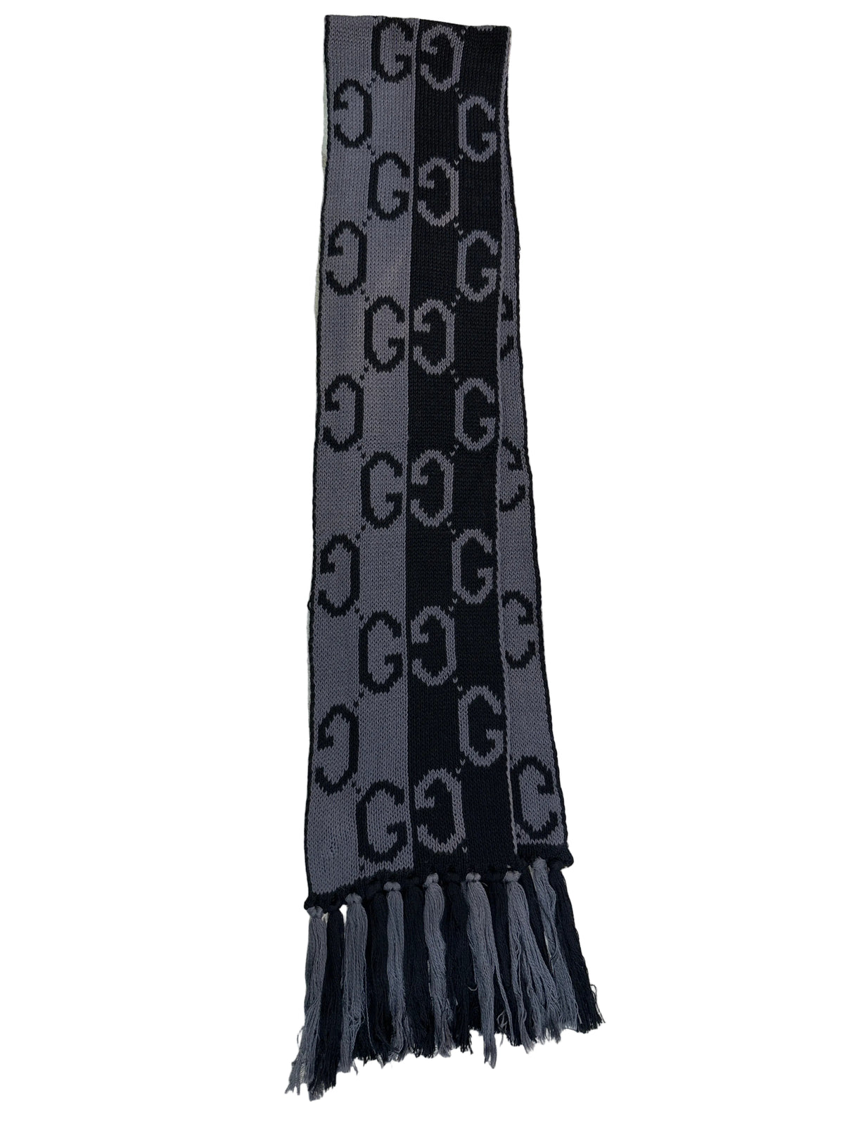 Gucci Designer- Strickschal in Schwarz/Grau, 17 x 179 cm, leichten Farbfehler, Gesamtansicht andere Seite