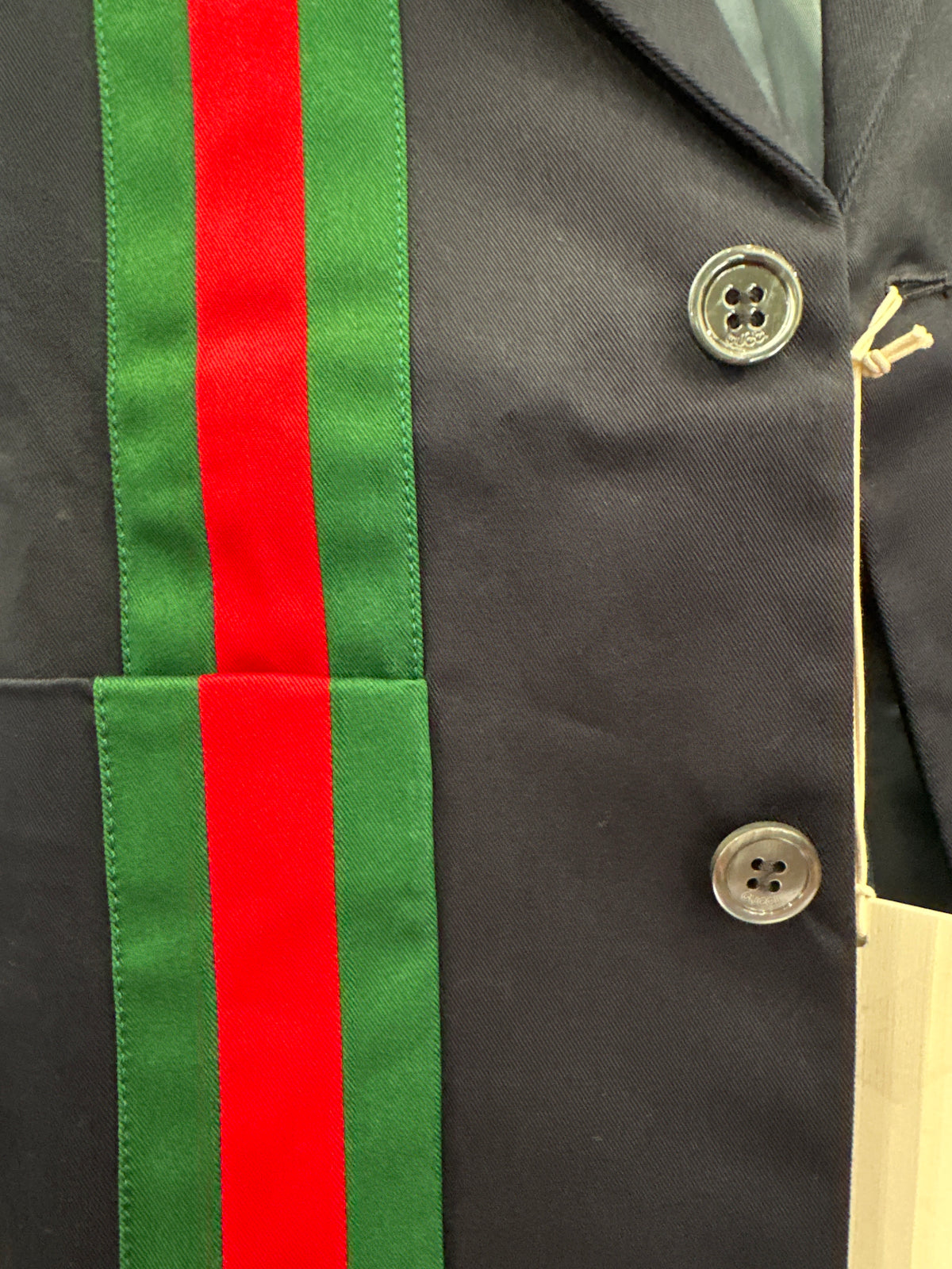 Gucci Designer-Sakko blau, Größe 6, Detail der Streifen