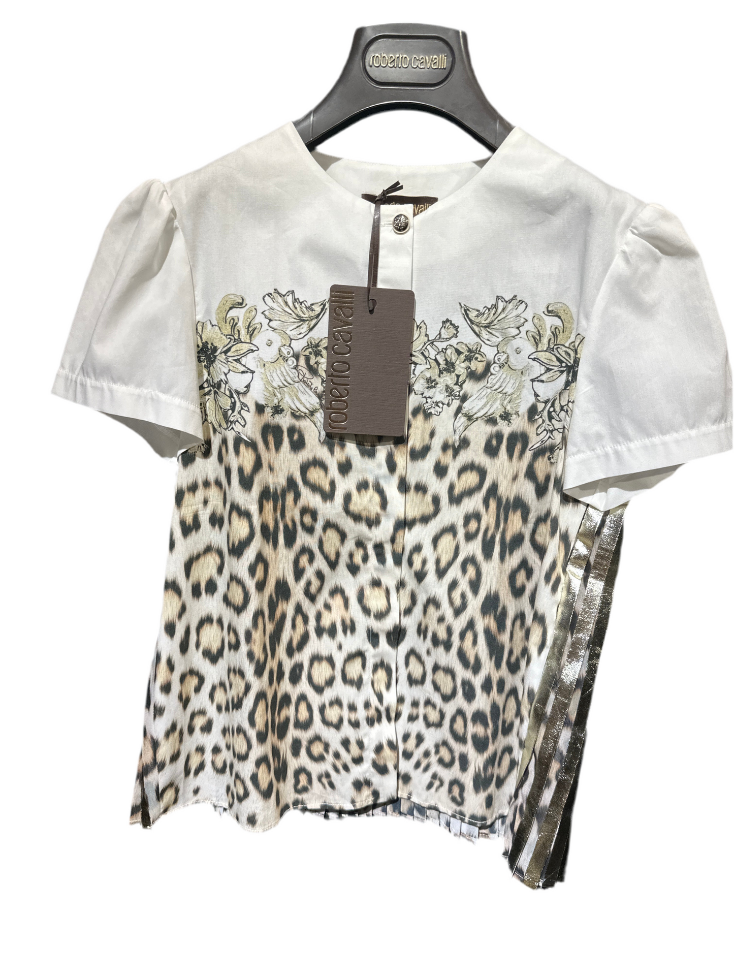 Roberto Cavalli Designer Bluse Mädchen 10-12 Jahre Beige Weiß Gold