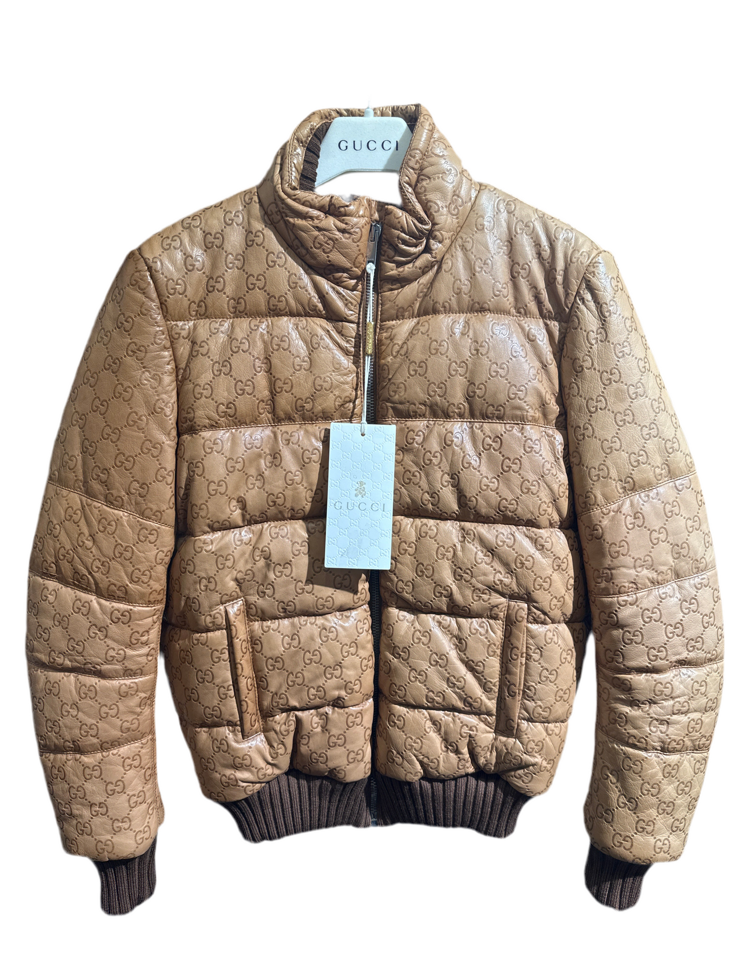 Gucci Lederjacke Unisex 10J 140cm Hellbraun Vorderansicht