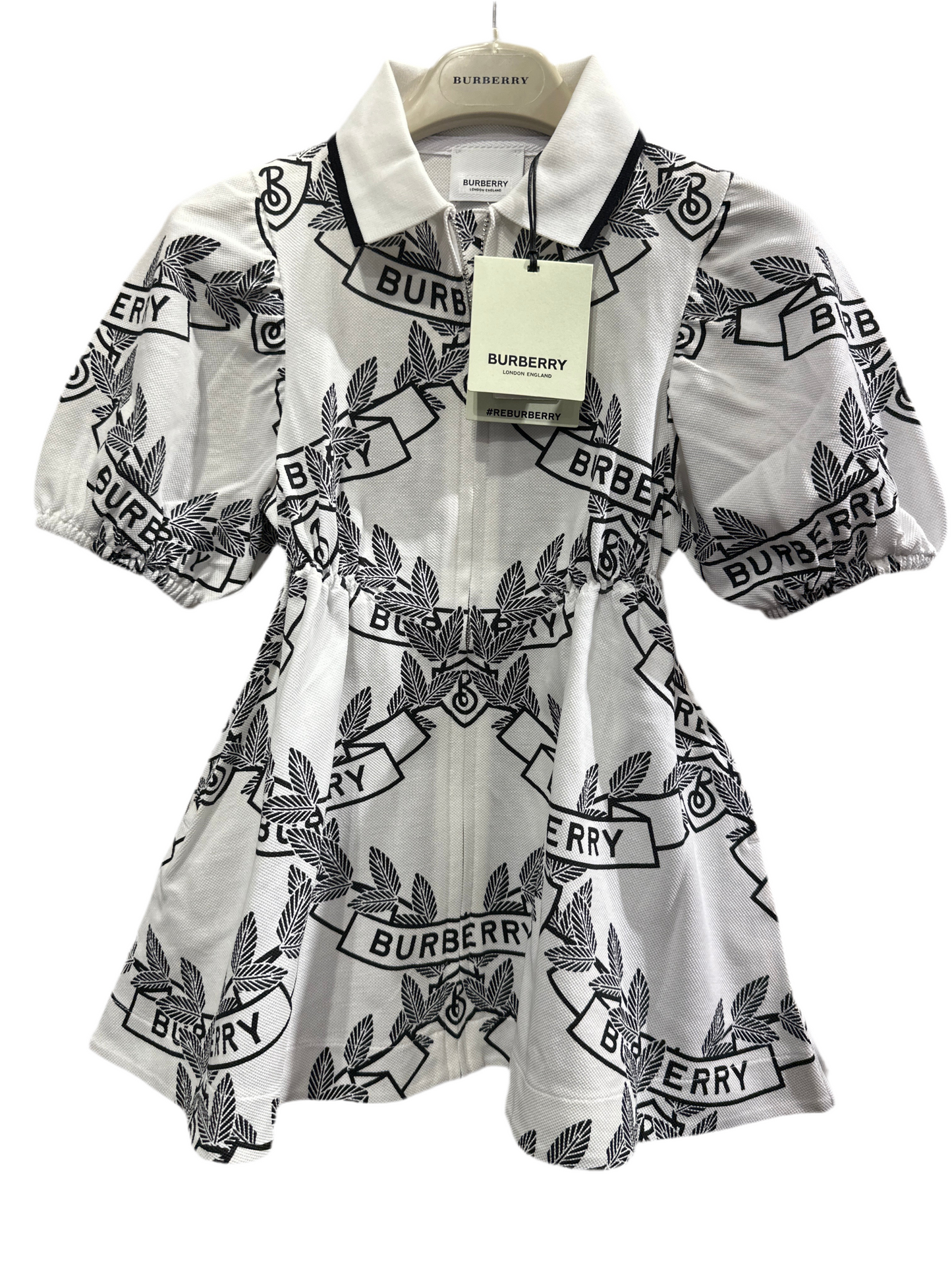 Burberry Kleid Mädchen 3J 98cm Weiß/Schwarz Vorderansicht