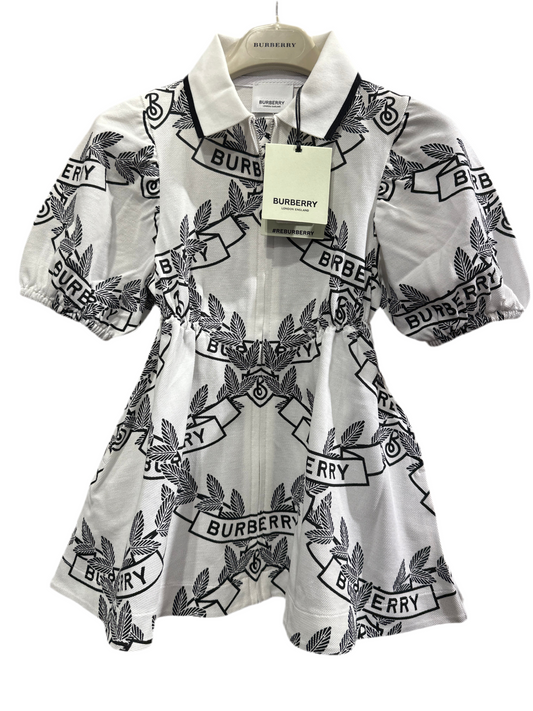 Burberry Kleid Mädchen 3J 98cm Weiß/Schwarz Vorderansicht