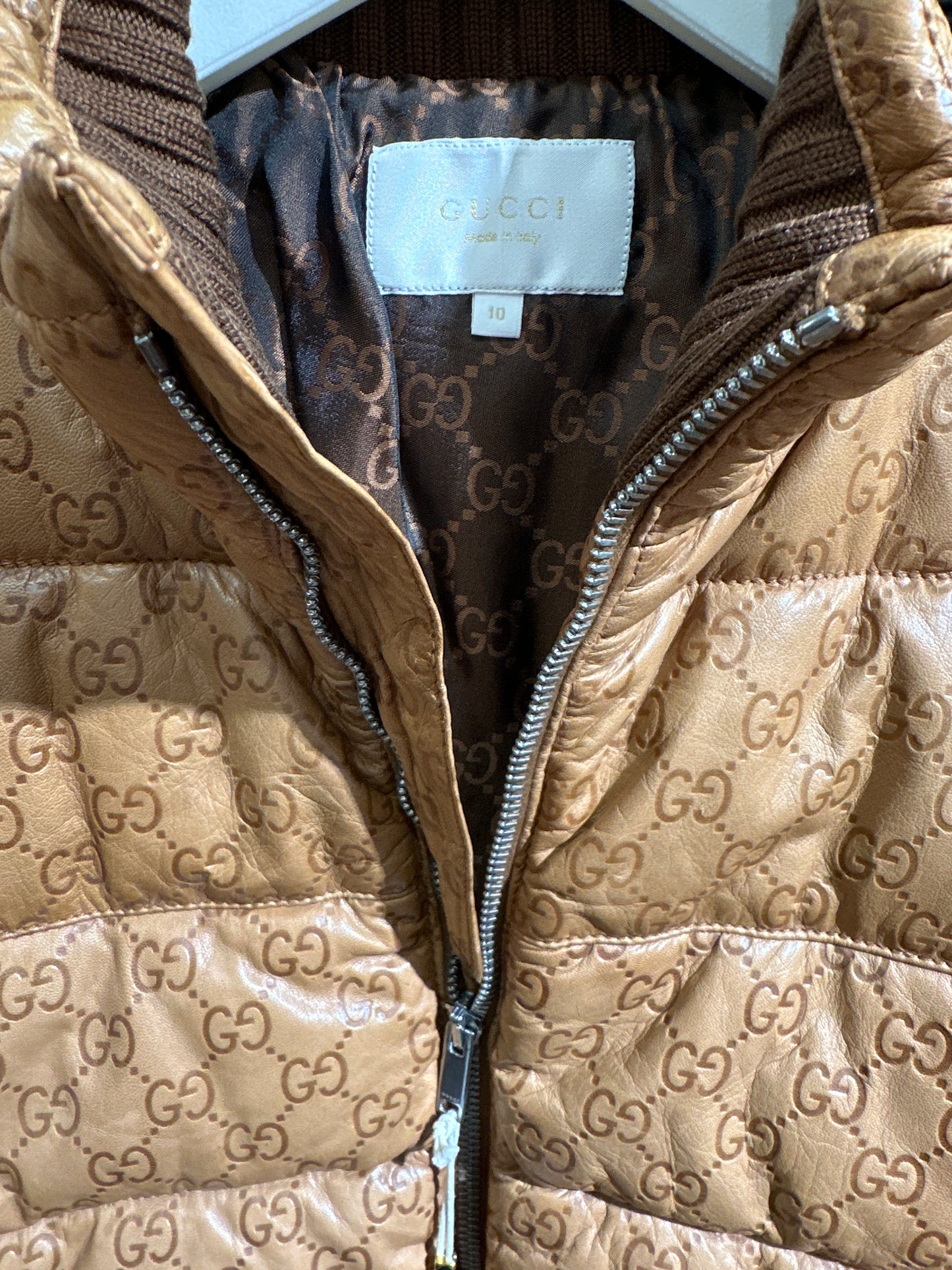 Gucci Lederjacke Unisex 10J 140cm Hellbraun Detail