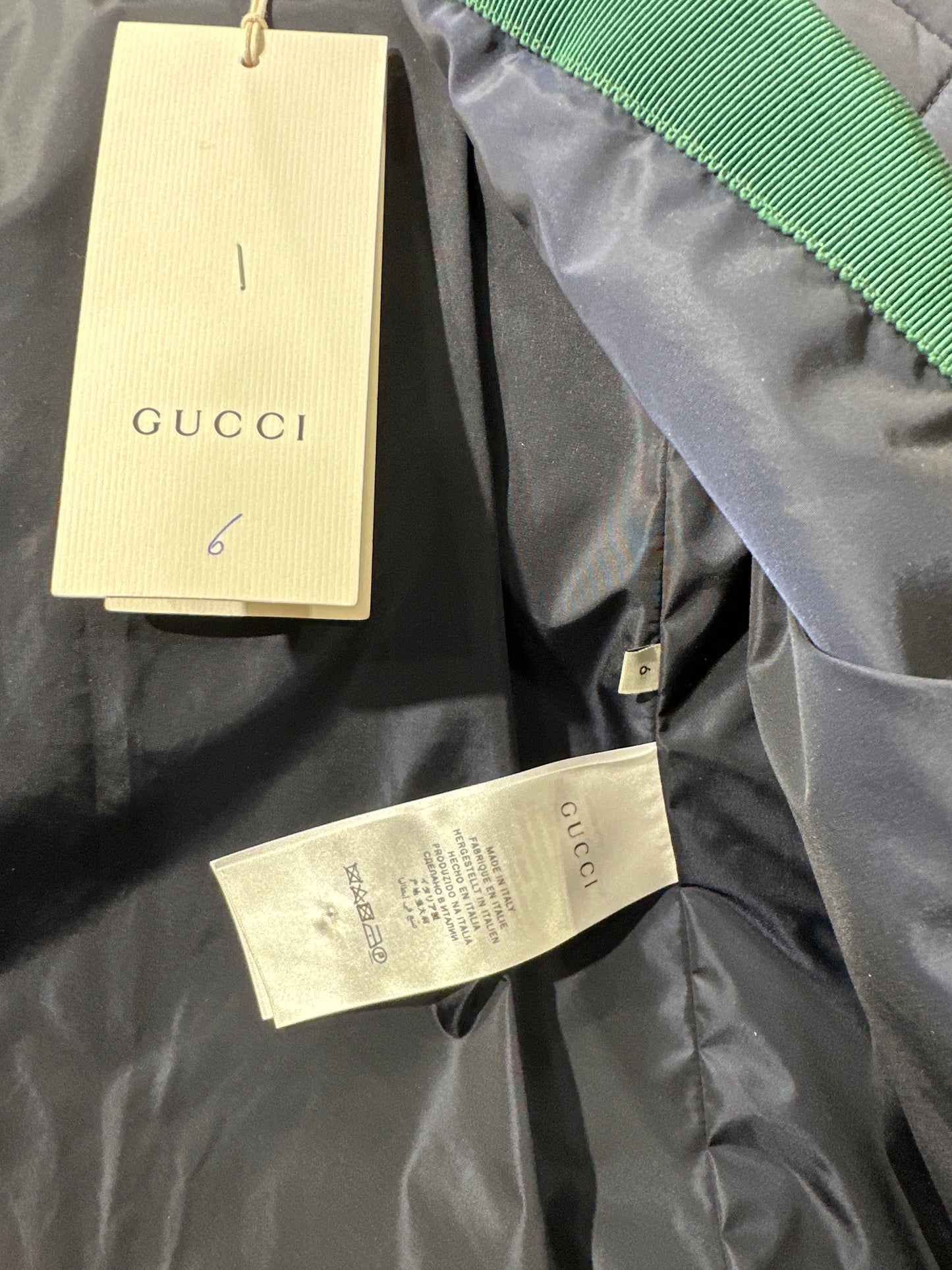 Gucci Designer Mantel Mädchen 6J/116cm Blau Logo Innenansicht